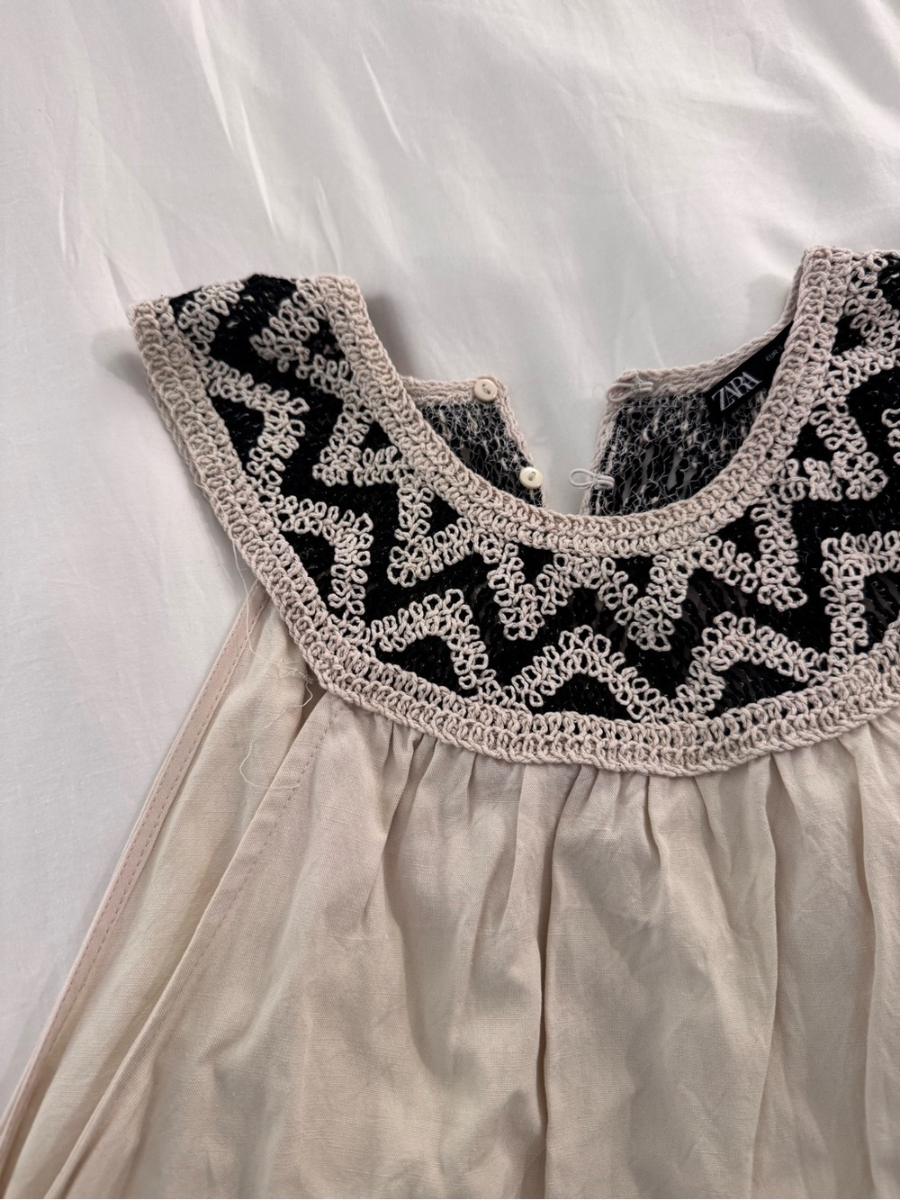 Zara Embroidered High Neck Top in Black & Cream